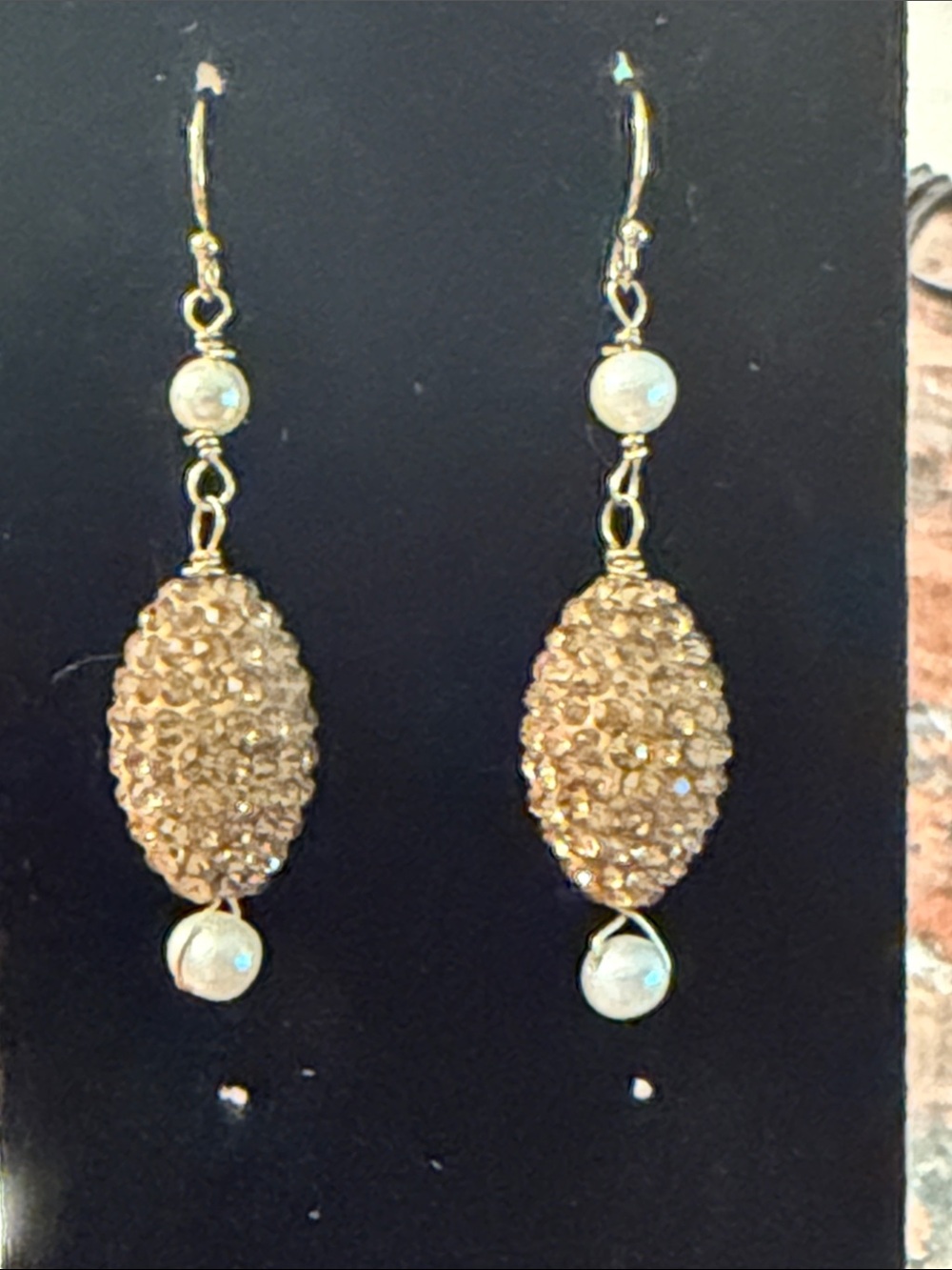 Gold Pearl and crystal Drop pierced Earrings